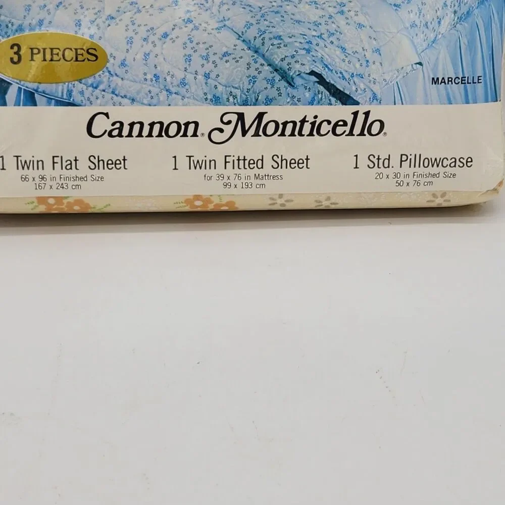 Vintage Cannon Monticello Marcelle 3 Pc Twin Sheet Set Beige Tan Floral NOS